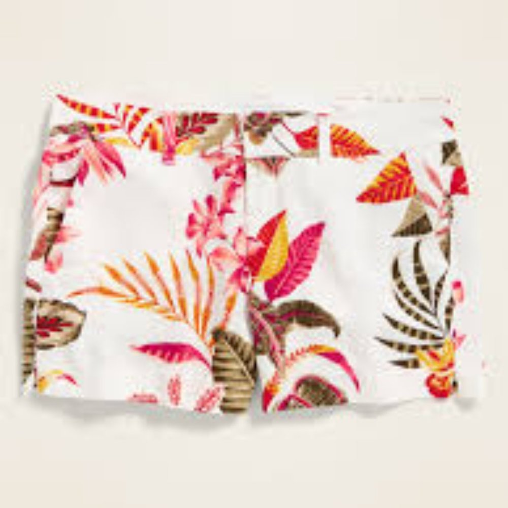 Mid-Rise Printed Linen-Blend Botanical print short